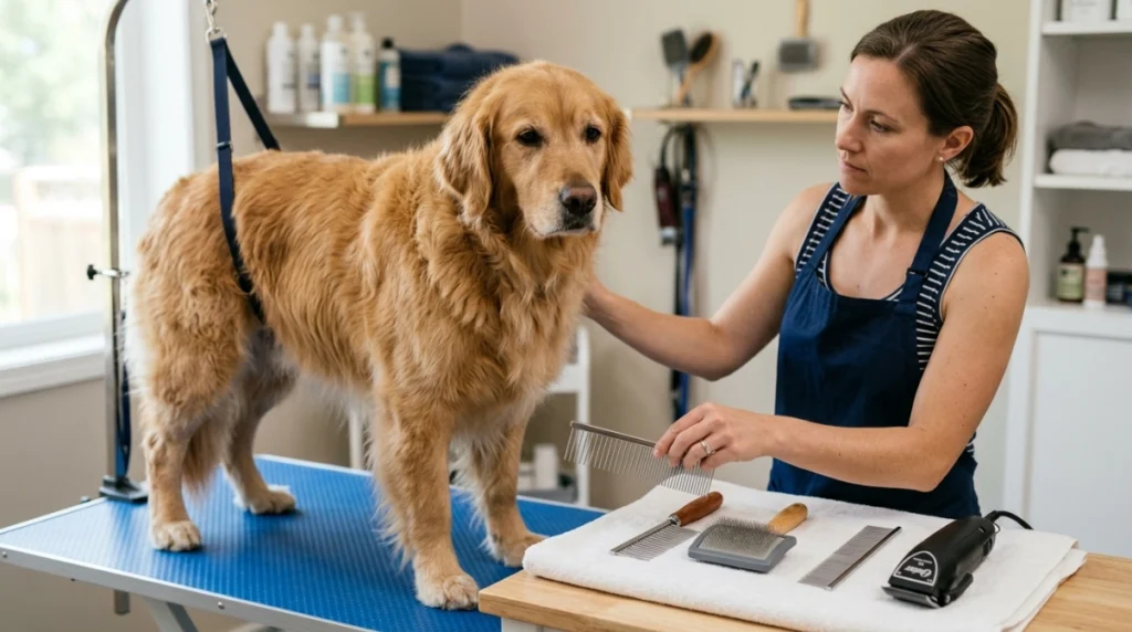 Dog grooming comb and brush tools for burr removal