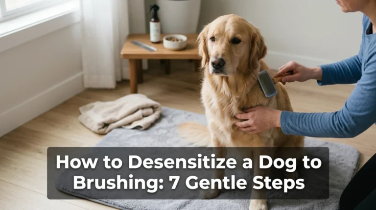 Dog learning calm brushing with positive reinforcement