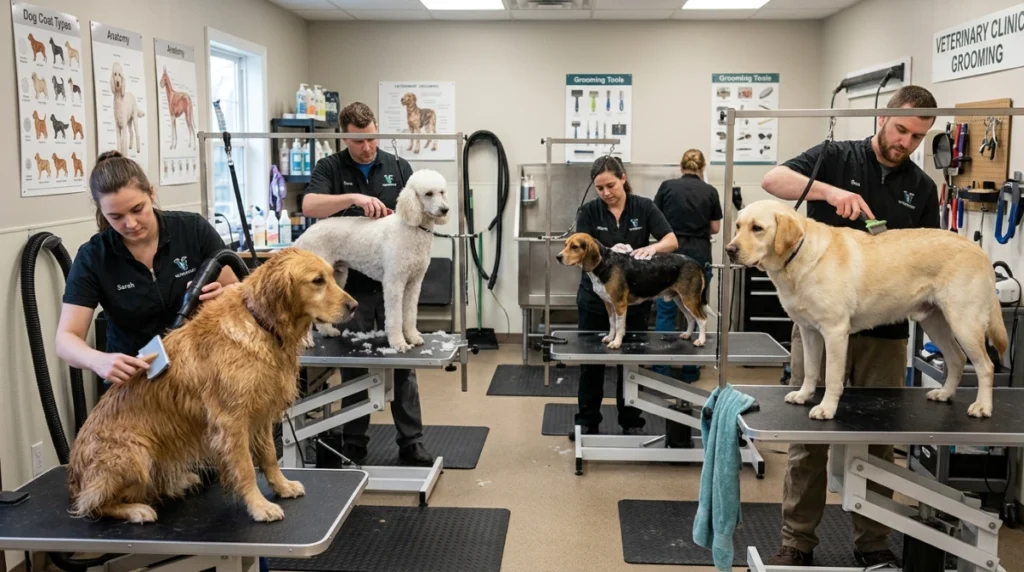 Different dog breeds showing grooming needs