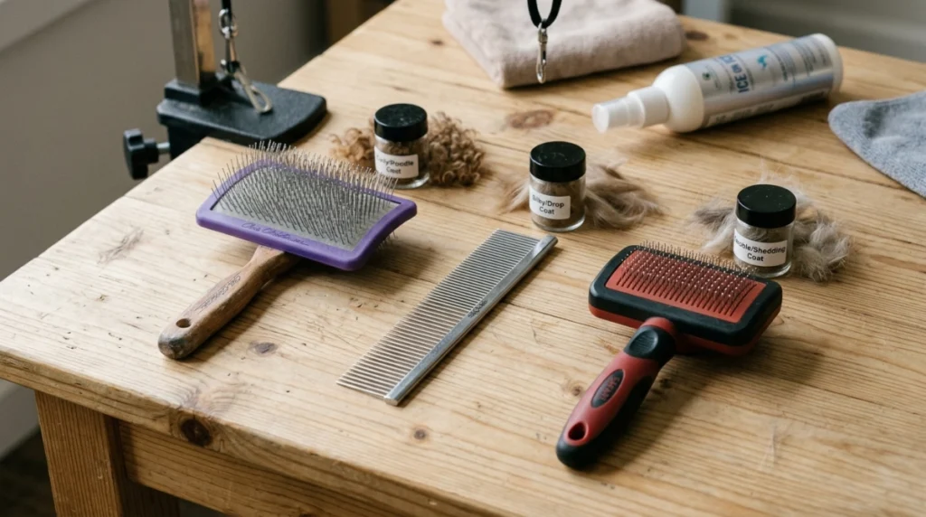 Dog brushes and combs for mat checks