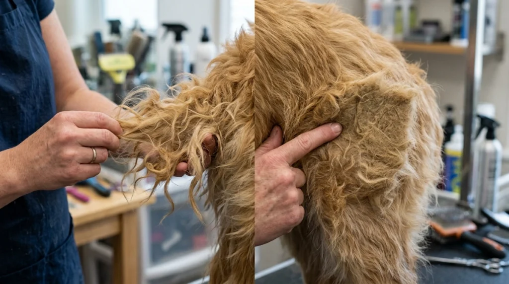 Comparing loose tangles and tight dog mats