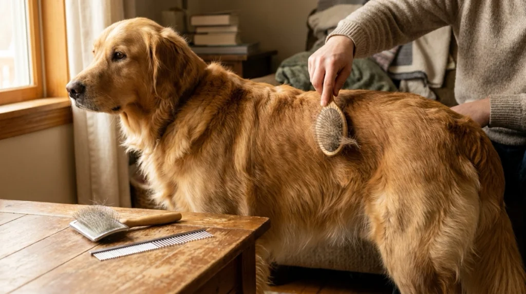 What brush should you use on a Golden Retriever? Pin and slicker brushes compared.