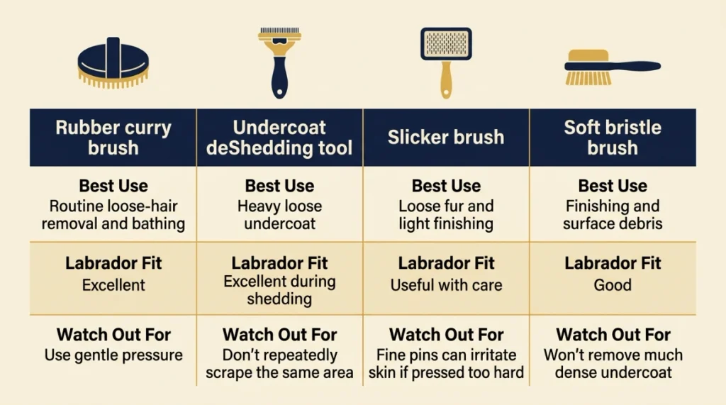 Comparison chart of four brush types for a Labrador Retriever coat