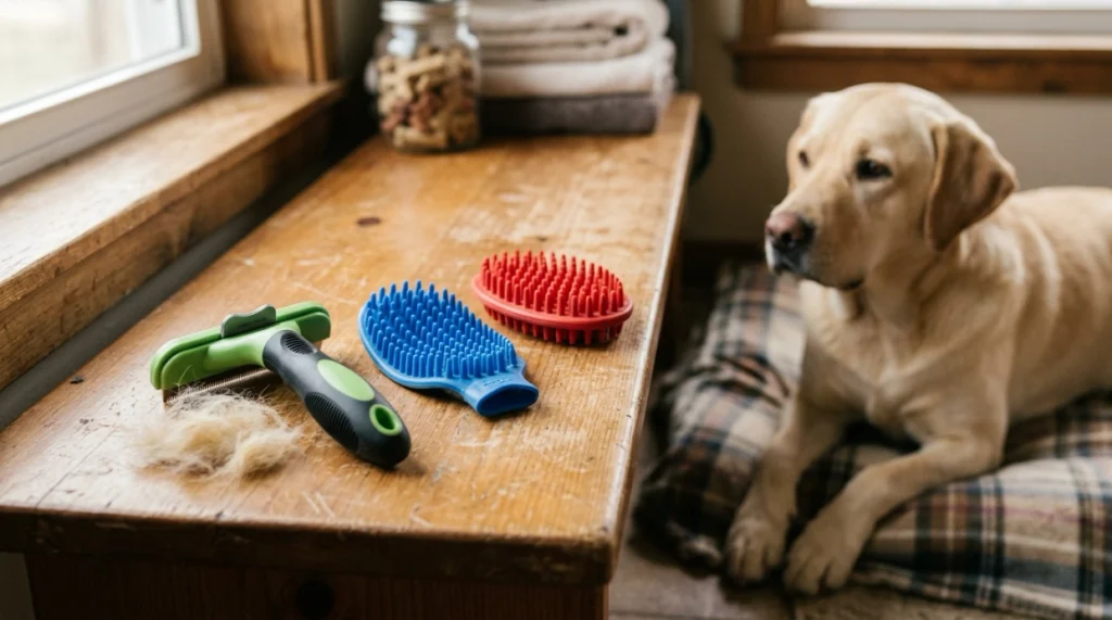 Why Labrador Retrievers need regular brushing makes choosing the right grooming tool important.