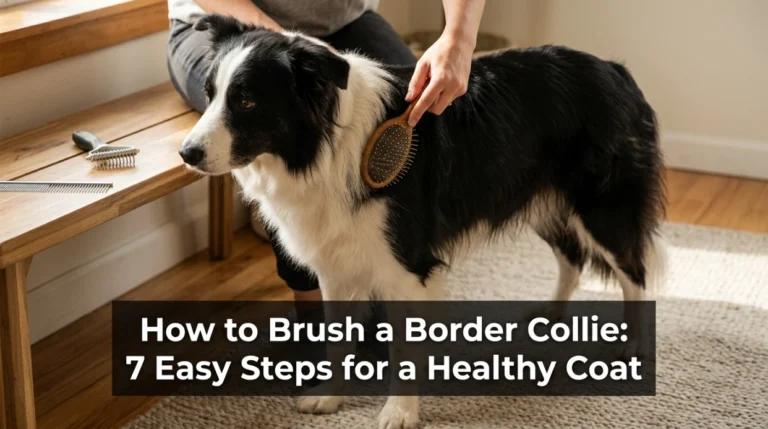 Owner parts a Border Collie coat and brushes the undercoat gently in small sections