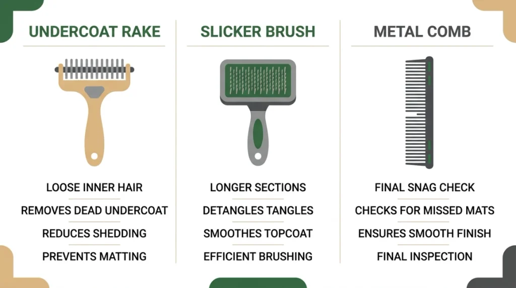 Infographic showing brushes needed for German Shepherd coats
