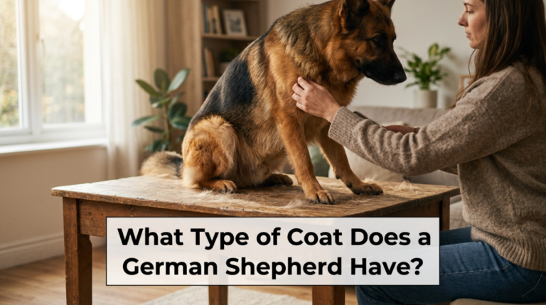 German Shepherd with thick double coat being examined