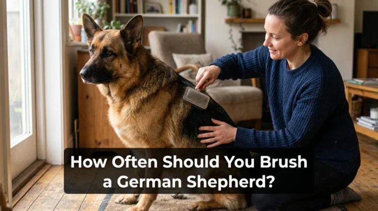 German Shepherd being brushed at home for regular coat care