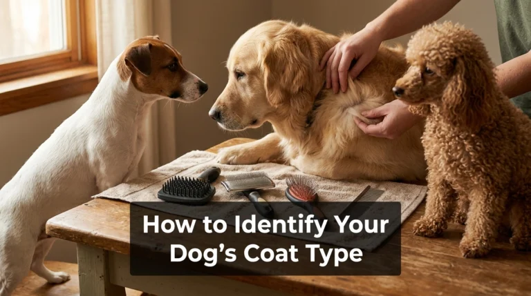 Dog owner comparing smooth, double, and curly coats to identify a dog’s coat type