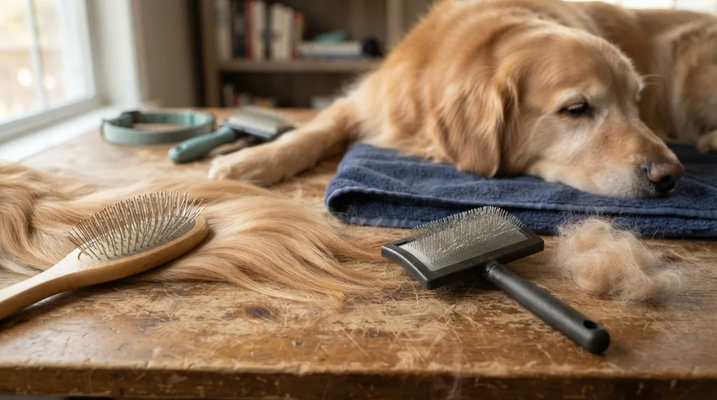 Pin brush and slicker brush compared for detangling, loose fur, and coat finishing