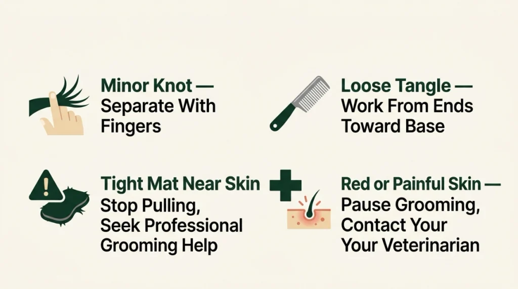 Border Collie tangle and mat safety checklist with four recommended actions