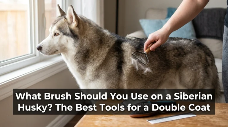 What brush should you use on a Siberian Husky showing an undercoat rake and grooming brushes