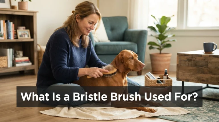 Owner using a bristle brush on a short-haired dog for routine coat grooming