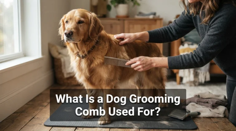 Dog grooming comb checking a medium-long coat after brushing