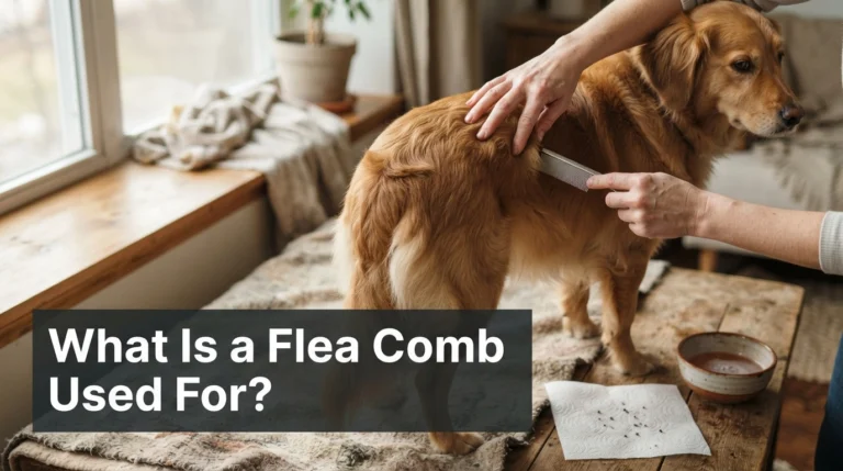 Owner using a flea comb to inspect a dog's coat for fleas and flea dirt