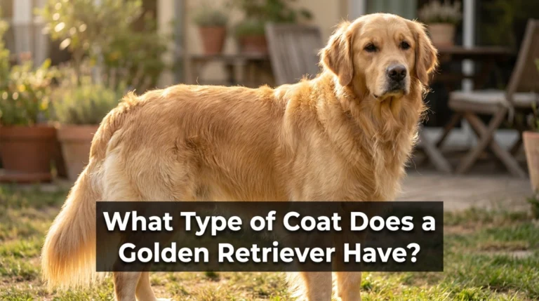Golden Retriever showing its dense double coat, outer fur, undercoat, and feathering
