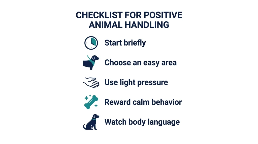 Checklist for using a grooming glove with dogs that dislike brushing
