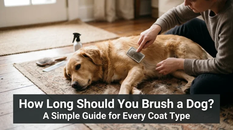 Owner gently brushing a dog to show how long should you brush a dog