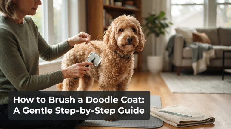 How to brush a Doodle coat gently with a slicker brush at home.