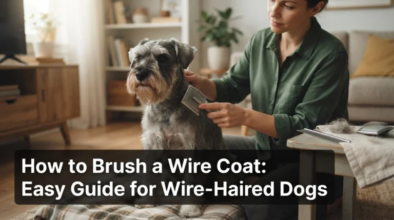 Owner showing how to brush a wire coat on a Schnauzer using a pin brush at home