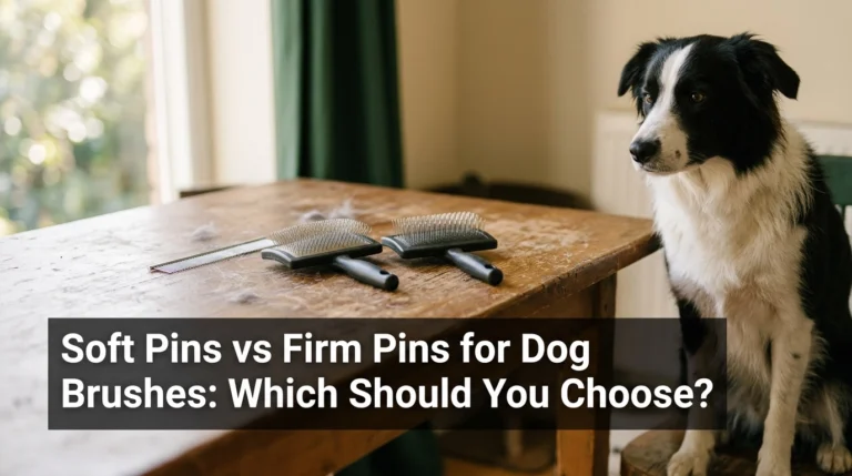 Soft pins vs firm pins for dog brushes beside a relaxed Border Collie.