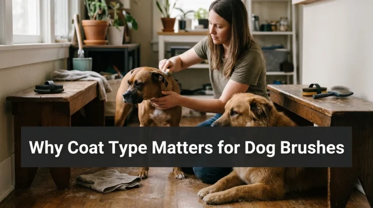 Dog owner comparing brushes for smooth and dense-coated dogs